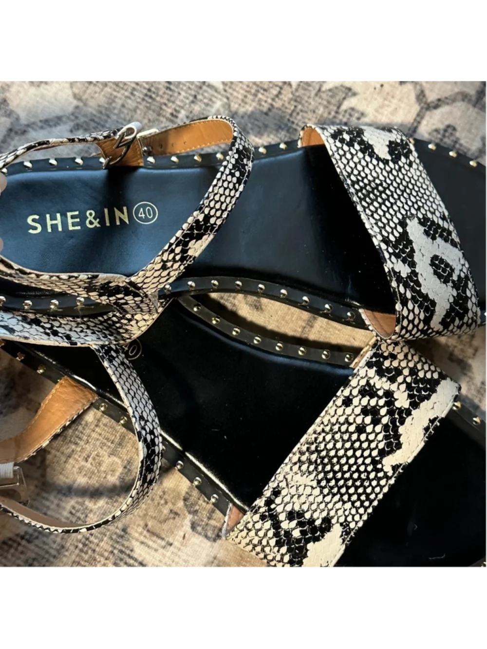 Women's SHE & IN Sandals Size 40 Black and White Snake Print Summer
